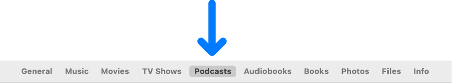 The Podcasts syncing option is selected.