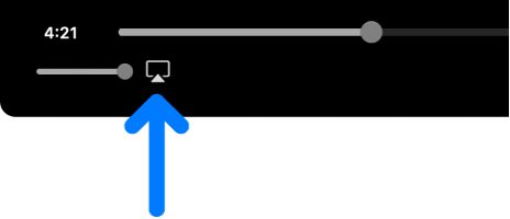 Los controles de reproducción en la app Apple TV. El icono de vídeo de AirPlay se encuentra debajo de la barra de progreso.