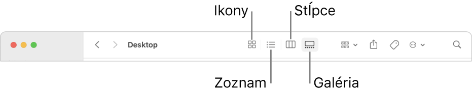 Panel s nástrojmi Findera zobrazujúci tlačidlá Možnosti zobrazenia pre priečinok.