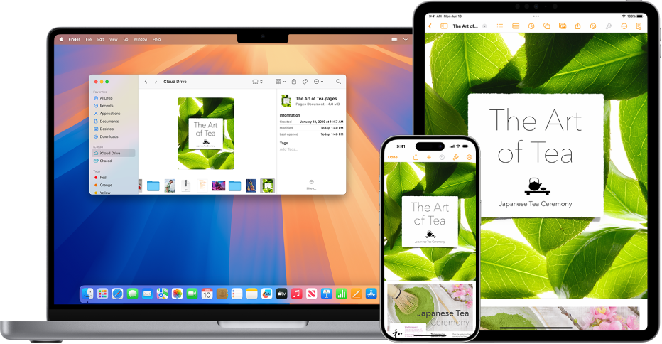 Cùng một tài liệu Pages xuất hiện trong iCloud Drive trong cửa sổ Finder trên máy Mac, trong ứng dụng Pages trên iPhone và iPad.