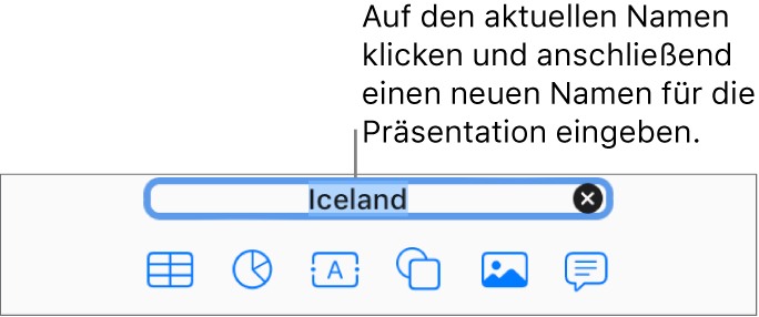 Der aktuelle Name der Präsentation „Präsentation“ ist oben in der Präsentation ausgewählt.