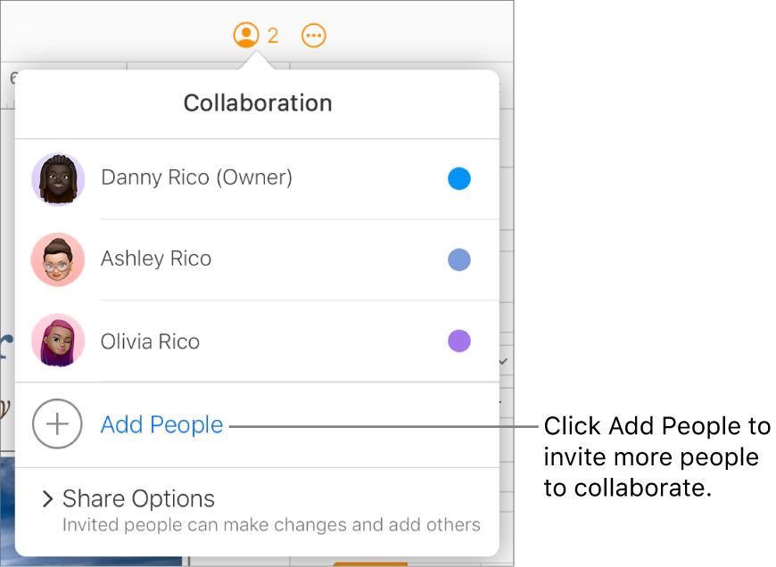 The Collaboration menu open, with an Add People option below the participant list.