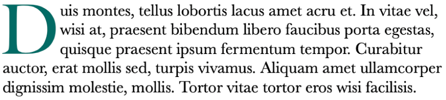 Een grote letter 'D' wordt toegevoegd als een sierhoofdletter aan het begin van een alinea.
