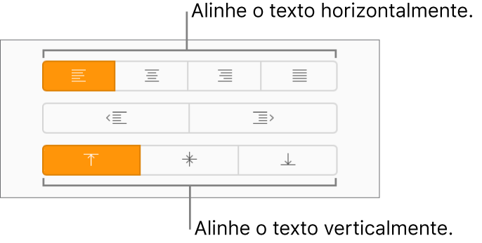 Os botões de alinhamento de texto vertical e horizontal na barra lateral Formatar.