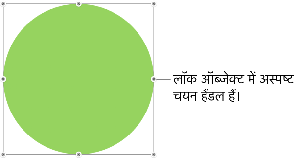 अस्पष्ट चयन हैंडल वाला लॉक किया गया ऑब्जेक्ट।