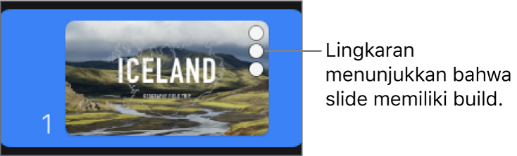 Slide dengan tiga lingkaran di pojok kanan atas menunjukkan bahwa slide memiliki build.