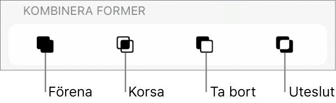 Knapparna Förena, Korsa, Ta bort och Uteslut under Kombinera former.