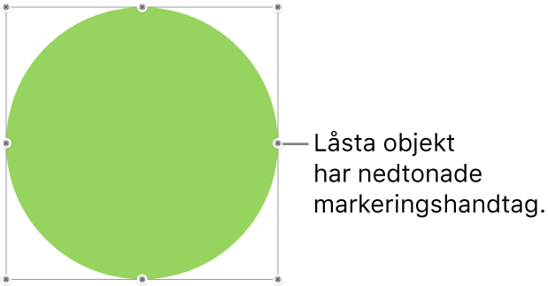 Ett låst objekt med nedtonade markeringshandtag.