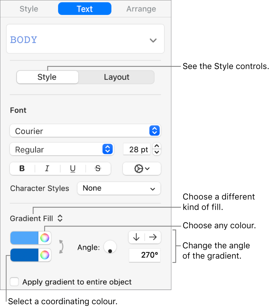 Controls for choosing pre-designed colours or any colour.