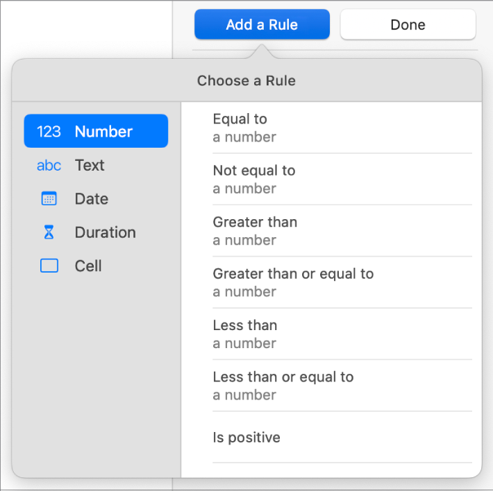 Controls for setting conditional highlighting.