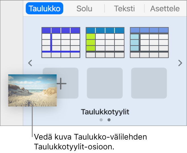 Kuvan vetäminen taulukkotyyleihin uuden tyylin luomiseksi.