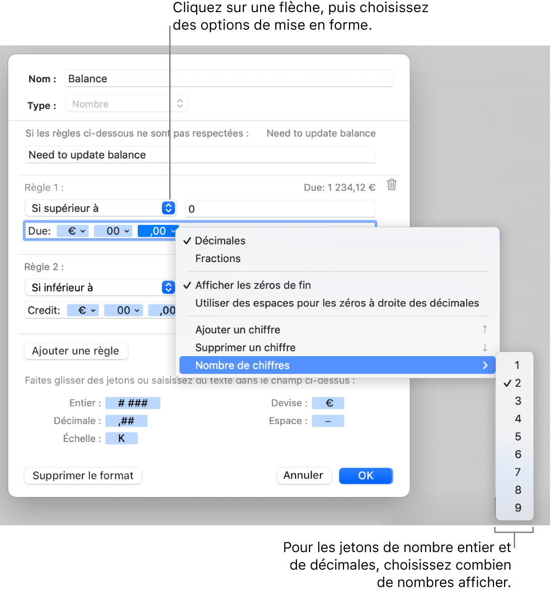 Fenêtre de format de cellule personnalisé présentant les commandes permettant de créer un format numérique personnalisé.