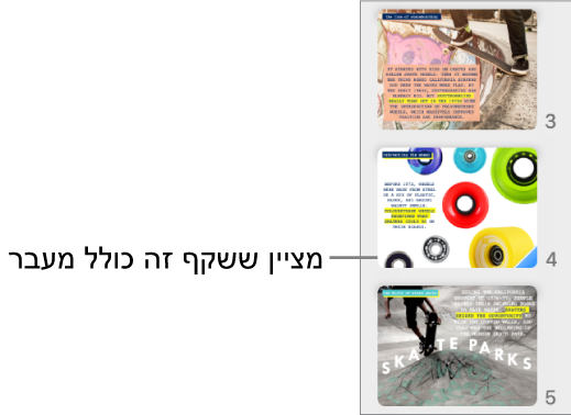 משולש כחול בשקף מציין כי קיים בשקף מעבר.