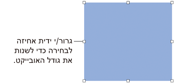 אובייקט עם ריבועים לבנים על הגבול שלו המיועדים לשינוי גודלו.