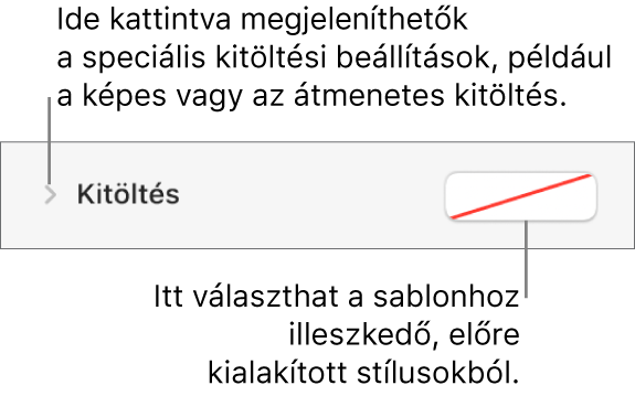 Kitöltési szín kiválasztását szabályozó vezérlők.