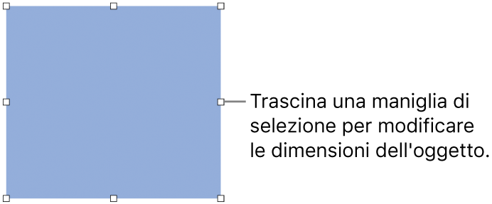 Un oggetto con quadratini bianchi sul bordo per la modifica delle dimensioni.