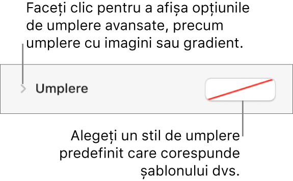 Comenzi pentru alegerea unei culori de umplere.