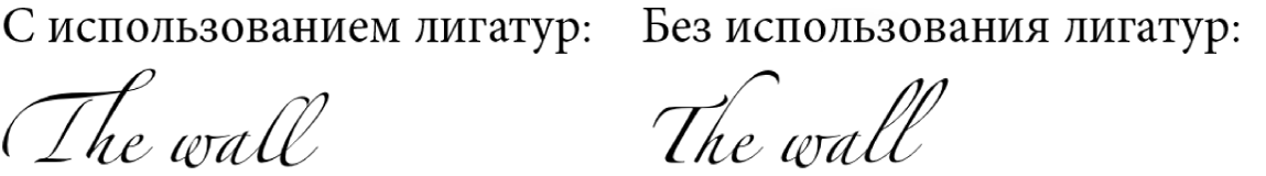 Примеры текста с лигатурами и без них.