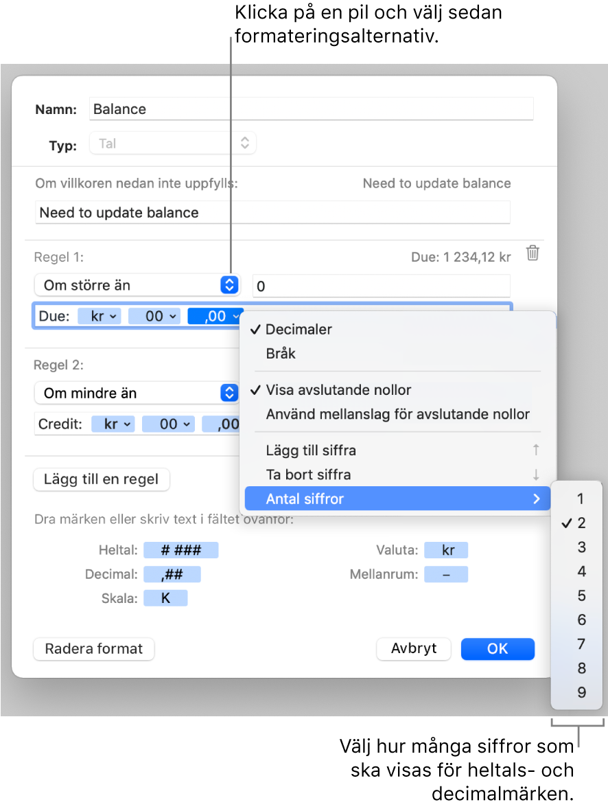 Fönstret för anpassat cellformat med reglage för att skapa ett anpassat nummerformat.