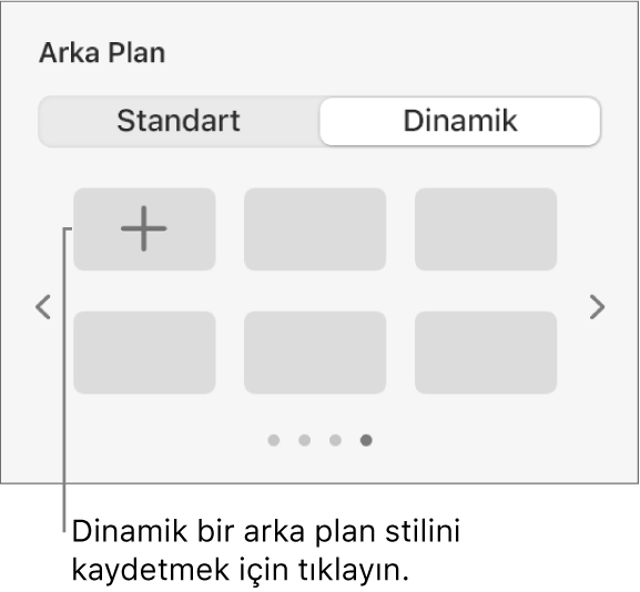 Stil Ekle düğmesi görüntülenen Biçim kenar çubuğunun Arka Plan bölümünde Dinamik düğmesi seçilir.