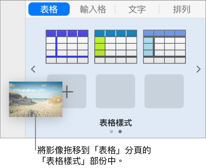 拖移影像至表格樣式以製作新樣式。