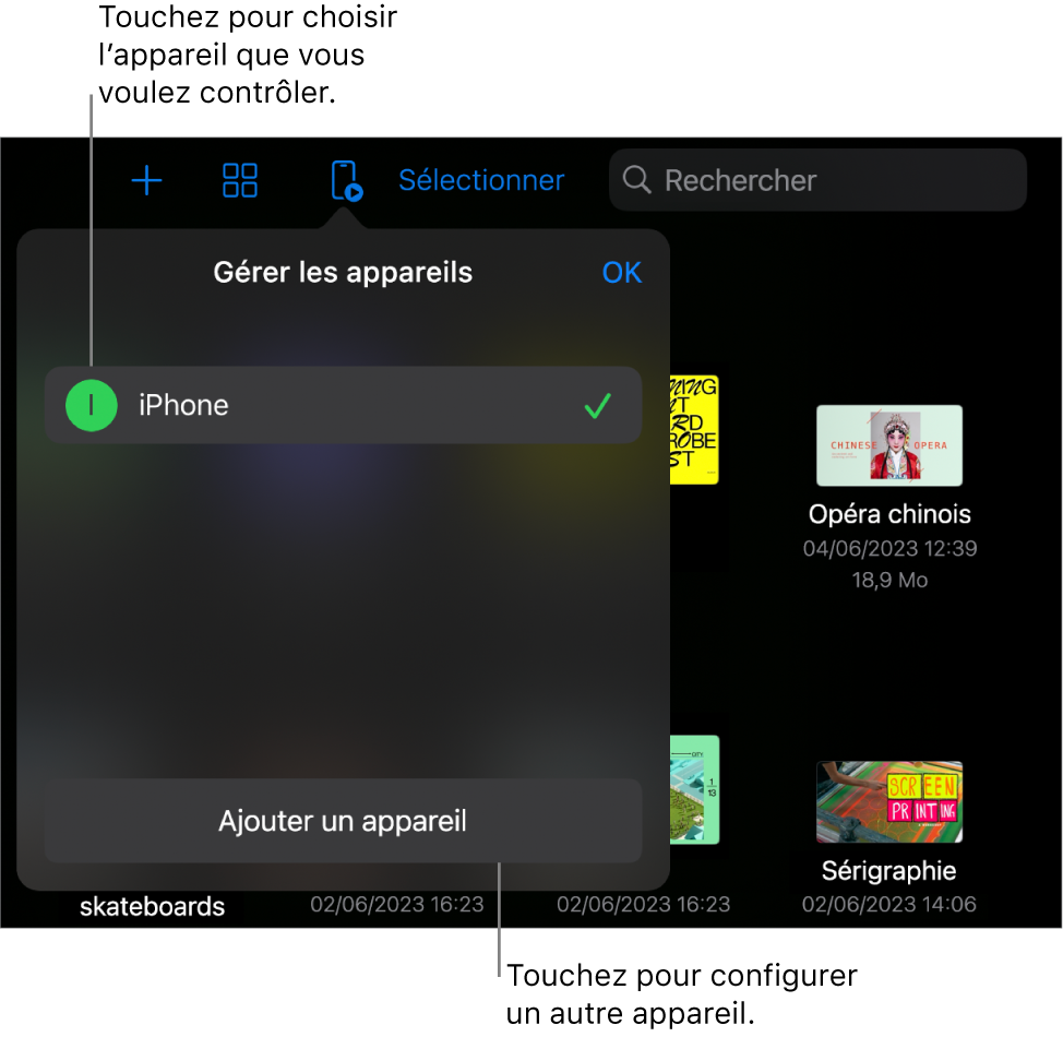 La fenêtre surgissante « Gérer les appareils », affichant le lien « Ajouter un appareil ».