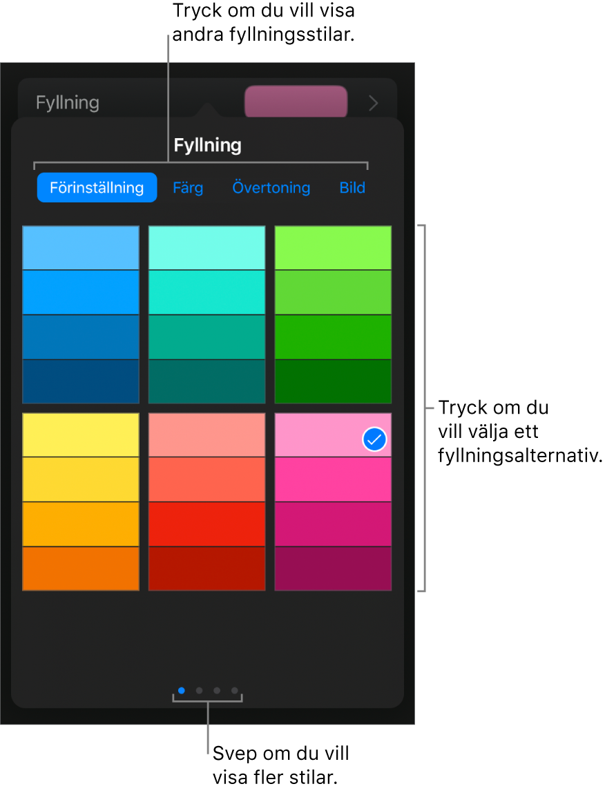 Fyllningsalternativ på fliken Stil.