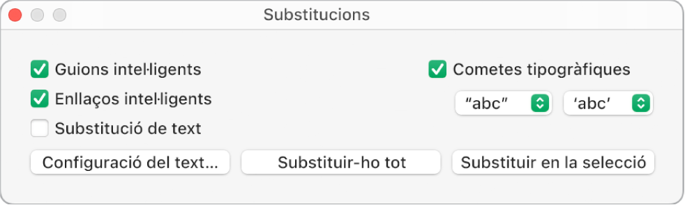 La finestra Substitucions.
