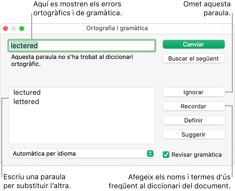La finestra “Ortografia i gramàtica”.
