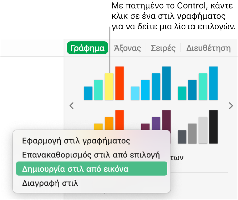 Το μενού συντόμευσης στιλ γραφήματος.