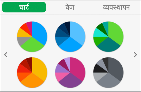 फ़ॉर्मैट साइडबार के चार्ट टैब में मौजूद चार्ट शैलियाँ।