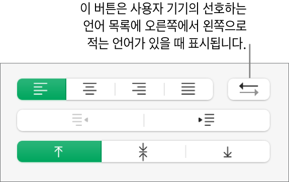 포맷 사이드바의 정렬 섹션에 있는 단락 방향 버튼.