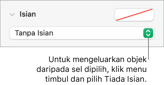 Kawalan untuk mengeluarkan objek daripada sel yang dipilih.