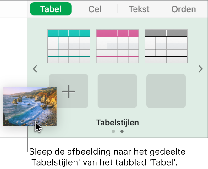 Een afbeelding in de tabelstijlen slepen om een nieuwe stijl aan te maken.