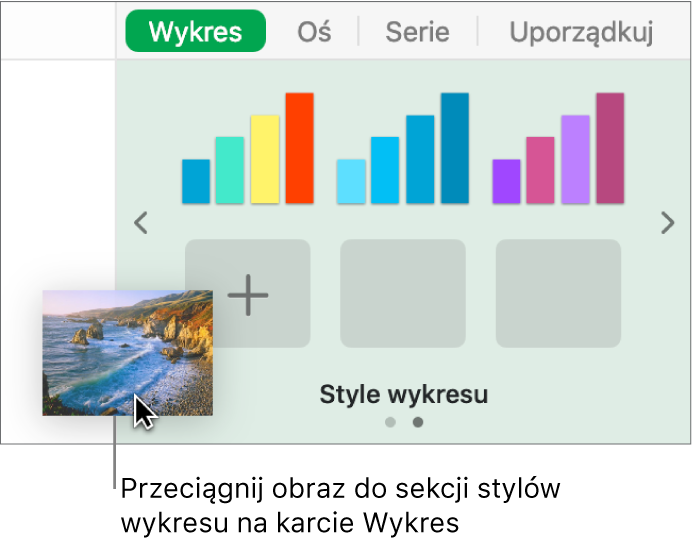 Przeciąganie obrazka do sekcji stylów wykresu paska bocznego w celu utworzenia nowego stylu.