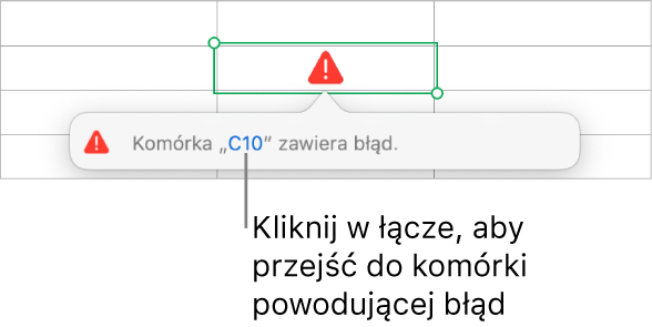 Łącze do komórki z błędem.