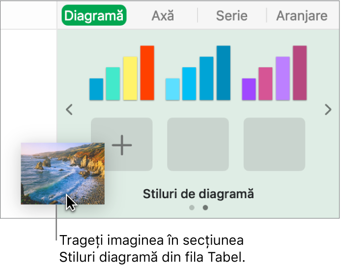 Tragerea unei imagini în secțiunea cu stiluri de diagramă din bara laterală pentru a crea un nou stil.