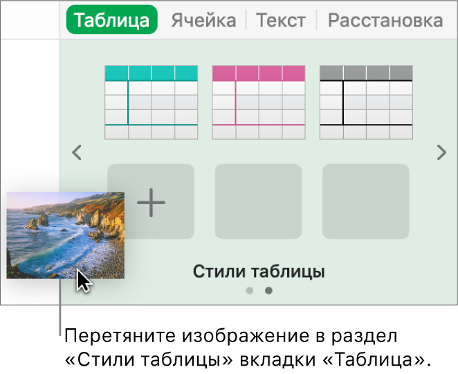 Перетягивание изображения в стили таблиц для создания нового стиля.