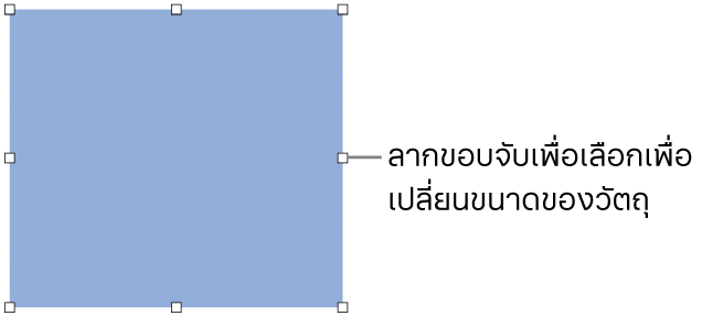 วัตถุที่มีสี่เหลี่ยมสีขาวบนเส้นขอบสำหรับเปลี่ยนขนาดของวัตถุ