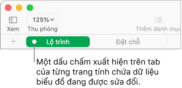 Tab trang tính có dấu chấm cho biết rằng bảng trong trang tính này đã được tham chiếu trong biểu đồ mà bạn đang sửa dữ liệu.