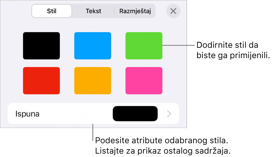 Kartica Stil tipke Formatiraj sa stilovima oblika na vrhu i boja ispune dosta ispod.