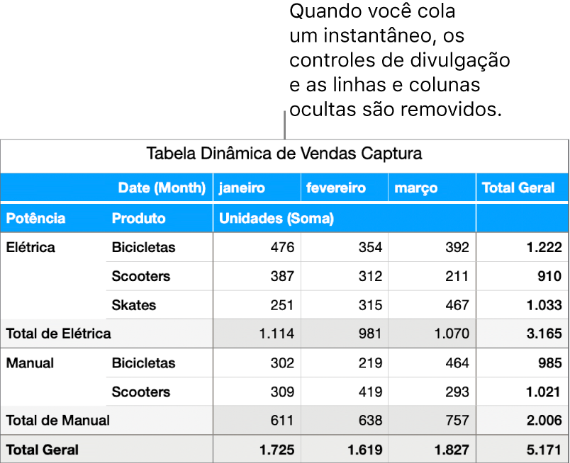 Captura de uma tabela dinâmica.