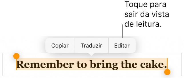 Uma frase está selecionada e por cima está um menu contextual com os botões "Copiar” e “Editar”.