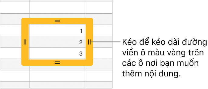 Ô đã chọn có đường viền màu vàng lớn mà bạn có thể kéo để tự động điền ô.