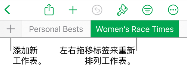 用于添加新工作表、导航、重新排序和重新整理工作表的标签栏。