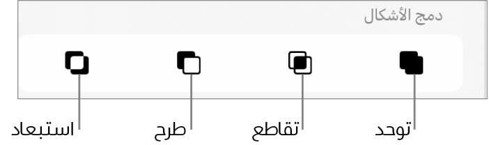 الأزرار توحد، وتقاطع، وطرح، واستبعاد أسفل دمج الأشكال.