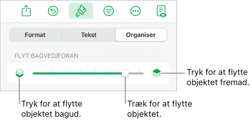 Knappen Flyt tilbage, knappen Flyt frem og mærket til lag.