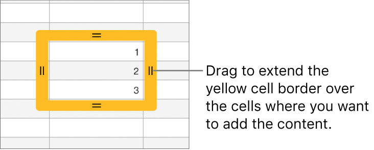 A selected cell with a large yellow border you can drag to autofill cells.