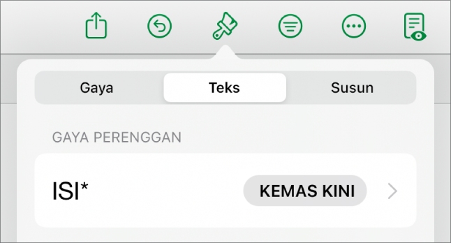 Gaya perenggan dengan asterisk di sebelahnya dan butang Kemas Kini di sebelah kanan.