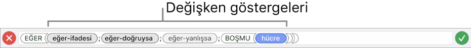 Değişken simgeleriyle bir işlevi gösteren Formül Düzenleyici.